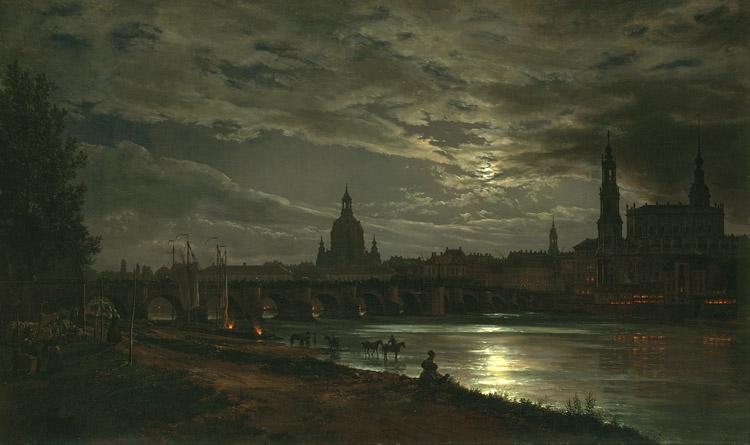 Johan Christian Dahl View of Dresden in the Moonlight (mk10) Sweden oil painting art